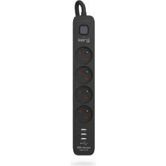 Kerg Strāvas sloksne ar slēdzi - 4 rozetes 3usb 16a 1,5m melna