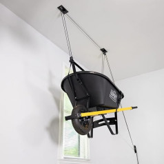 StoreYourBoard Wheelbarrow Garage Ceiling Storage Pulley System Overhead Tool Lifter Heavy Duty Holds 150lbs