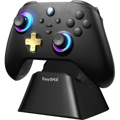 EasySMX D05 PC Controller mit Ladestation, Controller PC Wireless mit Hall Joystick & Hall Trigger, Bluetooth PC Controller für PC/Switch/Handy-Schwarz