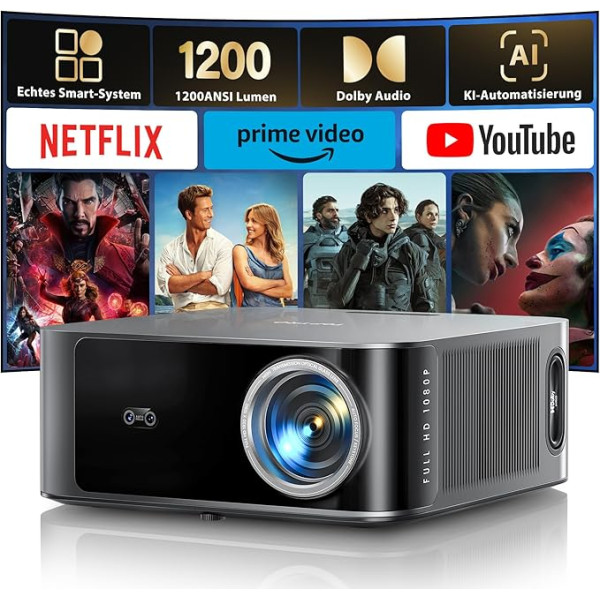 Projector 4K Official Netflix & 36W Dolby Audio: Toptro 1200 ANSI Smart Projector Home Cinema, 1080P Full HD Video Projector with Two-Way Bluetooth WiFi, AI Auto Focus & Keystone Correction for