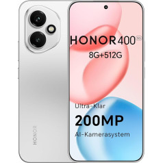 HONOR 400 Smartphone 5G, 512GB/8GB RAM, Simlock-free Android Mobile Phone (200MP AI Camera, 6.55 Inch AMOLED Eye Comfort Display 5000nits, Dual SIM, NFC, 5300 mAh, Snapdragon 7 Gen 3), Meteor Silver