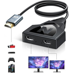 NEWCARE HDMI Splitter 1 in 2 Out, 4K HDMI Splitter 2 Monitors Simultaneously, HDMI Splitter 1 in 2 Out Mirror Only (Not Extend), 1 to 2 Way HDMI Splitter for Fire Stick, Roku