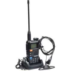 QUANSHENG UV-5RPLUS Radio 5W Walkie Talkie Long Range Rechargeable Handheld Radio for Adults Police Radio with FM, NOAA, Type-C Charge, 200 Channels (UV-5RPLUS with D Shape Earphones)