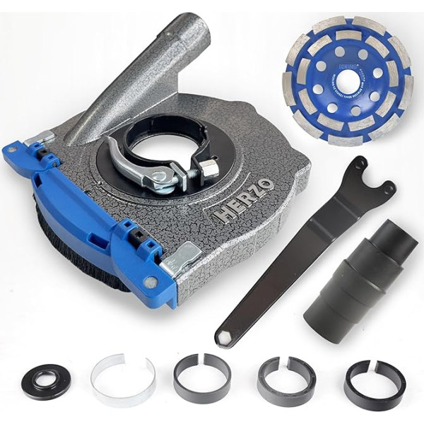 HERZO Suction hood set for angle grinders including 125 mm diamond cup wheel - robust aluminium construction, high-quality diamond cup wheel 125 mm