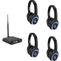 Retekess TA004 Silent Disco Starter Kit, Wireless Headphones for TV, 3 Channels, 200 m Range, 4 Headphones, Silent Disco Headphones Set for Parties