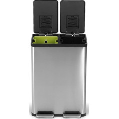 SIMPLI-MAGIC 60 Litre Dual Compartment Rectangular Bin with Soft Close Lid, Brushed Stainless Steel (30L x 30L)
