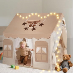 snookids Children's Indoor Play House with Mat, Lights, Rainbow Pendant and Star Flag, Play Tent, Children's Teepee Tent, Children's Room Decor for Boys and Girls