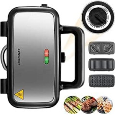 3-in-1 Waffle Iron, Sandwich Maker, Contact Grill, Sandwich Toaster - 1200 W with 5-Speed Temperature Control - for Belgian Waffle, Non-Stick Coating, Perfect for Breakfast, Camping and More
