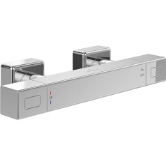 Villeroy & Boch Universal Taps & Fittings Shower Thermostat, Shower Mixer Tap with Scalding Protection and Safety Lock at 38°, Surface-Mounted Shower Mixer Tap, Square, Chrome
