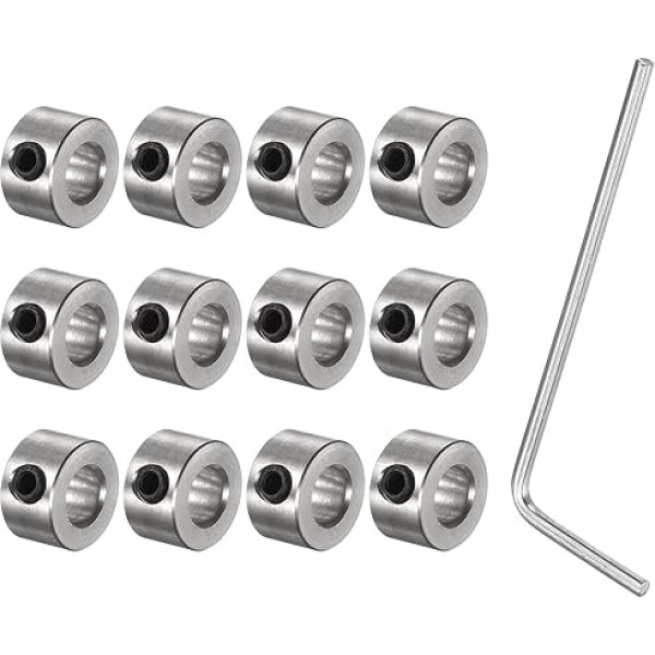 sourcing map 12 Pcs Screw Neck Set 6mm Bore Stainless Steel Shank Collars 12mm OD 7mm Width Landing Gear Stoppers Wheel Collar with Hex Wrench