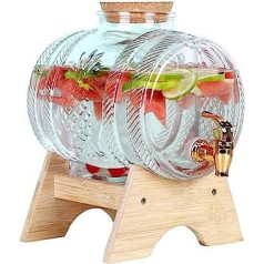 Getränkespender aus Glas mit Zapfhahn und Holzständer, großes Fassungsvermögen für Partys, Veranstaltungen und den täglichen Gebrauch, perfekt zum Servieren von kalten Getränken