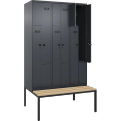 kaiserkraft | Z-Spind Evolo Plus Sitzbank | 3 Abteile | grau | B 1200 mm | Sicherheits-Drehriegel | mit untergebauter Sitzbank | Buche