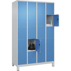 C + P Möbelsysteme C+P Classic Plus 5 Compartment Locker Cabinet 4 Compartments Light Grey / Light Blue W 1200 mm 20 Compartments with Feet