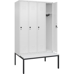 C + P Möbelsysteme C+P | Spind Classic Plus Sitzbank | 4 Abteile | verkehrsweiß | B 1200 mm | Sicherheits-Drehriegel | untergebaut | Kunststoff