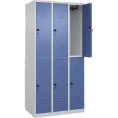 C+P | Doppelstock-Spind Classic Plus | 3 Abteile | lichtgrau/fernblau | HxB 1850 x 900 mm | mit Bodengleitern | Drehriegel