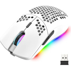 Mengshen RGB Gaming Mouse, Wireless Mice with Lightweight Honeycomb Shell, High Precision Optical Adjustable 3200 DPI Ergonomic for Windows PC Laptop Gamers (White)