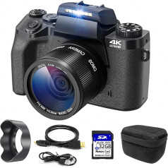 Digital Camera 4K, CCN 64MP Photo Camera with 3.0 Inch Touch Screen, 16X Digital Zoom Compact Camera with WiFi Function, with Camera Bag, Hood, 32GB TF Card, Single Lens, Black