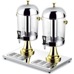 Clear Glass Drinks Dispenser, Cold Drink Dispenser with Ice Core in the Centre and Drip Trays, Stainless Steel Drink Dispenser with Stand and Tap, for Parties, Beer, Juice, Cold Drinks, 16 L