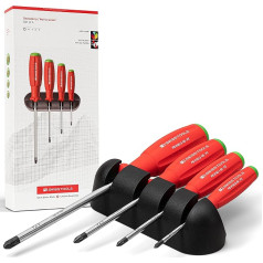 PB Swiss Tools Pozidriv Screwdriver Set PB 8243 | 100% Swiss Made | 4-Piece SwissGrip Screwdriver Set PZ0/PZ1/PZ2/PZ3 Including Practical Wall Mount