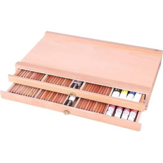 CONGRUI Artist Wooden Table Easel Portable Easel Beech Painting Box with Three Layers Drawers for Painting Hardware Art Supplies