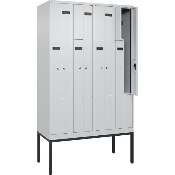 kaiserkraft | Z-Spind Evolo Plus | 4 Abteile | lichtgrau | B 1200 mm | 8 Fächer | mit schmalen Füßen | Zylinderschloss