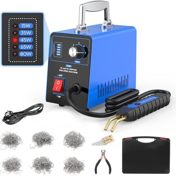 Plastic Welding Kit, 220V Plastic Welding Machine with 600 Hot Clamps Car Bumper Repair Kit with 5-Level Adjustable Power to Repair Plastic Cracks in Car