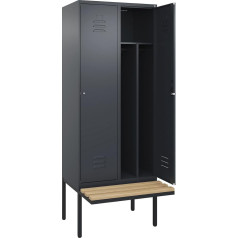 C + P Möbelsysteme C+P | Schwarz-Weiß-Spind Classic Plus Sitzbank | schmal | 2 Abteile | Trennwand verkürzt | grau | B 800 mm | Zylinderschloss | auskragend | Buche-Hartholz