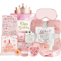 50th Birthday Gifts for Women, Care Package Get Soon Gifts for 50 Year Old Woman, 1975 Birthday Box Relaxing Spa Kit with Tumbler Blanket Poster for Her Mother Wife Girlfriend Sister