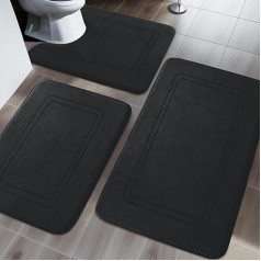 chakme Bathroom Rug Set, 3 Pieces, Soft Memory Foam Bath Mat and U-Shaped Toilet Mat, Bath Mat, Non-Slip Washable Bath Mat Set, Black