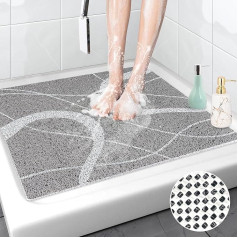 Non-Slip Shower Mat, 80 x 80 cm, Comfort Soft Massage Bath Mat with Drainage, Quick-Drying Bathroom Mats, Washable PVC Loofah Shower Mat for Shower Cubicle, Grey