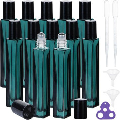 Yebeauty Square Perfume Rollerball Empty Mini Rollerball Container for Deodorants Perfumes Lip Balm Green Glass 9.6g 12pcs Roller on Bottles 1 Opener 2 Funnel 2 Droppers