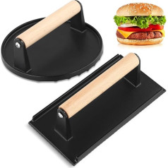 Burger Smasher Set with Round and Rectangular, Cast Iron Burger Press, Grill Press with Heat-resistant Handle, Hamburger Press Squeeze Grease, Professional Burger Pattie Press for Hamburgers