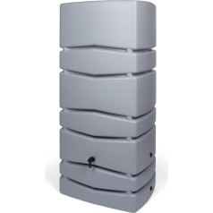 Kreher XXL Aqua Tower water butt made of plastic in various sizes and colours (selectable). Great look in a simple, elegant design – with outlet tap 650 litres, Grey