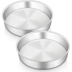 HaWare 20cm Cake Pan, Stainless Steel Round Baking Pan, Set of 2, Birthday, Wedding, Layer, Cake Pan for Baking, Roasting, Healthy and Non-Toxic, Mirror Polished and Dishwasher Safe (20cm)