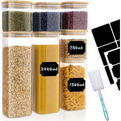 Withosent Storage Jars Glass Set of 7, 750 ml/1500 ml/2400 ml Storage Jars with Lid Square, Large Glass Container, Storage Jar with Wooden Lid, Kitchen Storage Jars for Spaghetti, Cereal, Beans