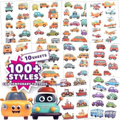 Yocieco Temporäre Tattoos für Kinder, 102 Stile Auto Fahrzeug LKW Bus Flugzeug Tattoos Aufkleber für Kinder, Geschenke für Jungen Mädchen Kind Geburtstag Party Favors