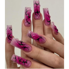 Gefälschte Nägel, Stick auf Nägeln, französische Spitze falsche Nägel, Nagelspitzen, falsche Nägel, Tipps Kunst, drücken Sie auf Nägel Quadratische falsche Nägel mit Klebstoff, die tragbare rote