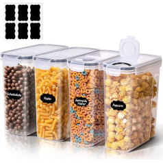 ComSaf Storage Jars with Lid, Airtight, 4 Litres, Cereal Storage, Storage Box with Lid, Large Storage Container with Labels, Kitchen Organiser for Cereal, Cornflakes, Spaghetti, Rice Container