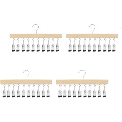 LMSAWK Pack of 4 Sock Dryers Wooden Clothes Airer, 10 Clips 360° Swivel Hook Hanger for Hat, Underwear, Face Mask, Towels, Gloves (Wood Colour)