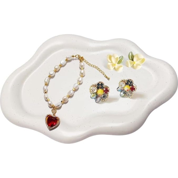 Ceramic Jewellery Dish for Women, Jewellery Tray, Jewellery Tray, Makeup Tray, Cloud Ceramic Plate, Watch Key Tray, Ring Dish Holder for Mother's Day, Christmas, Thanksgiving, Birthday,