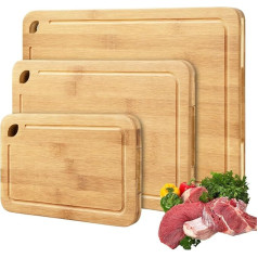 Wooden Chopping Board, Set of 3, Bamboo Board, Chopping Boards, Wooden Board, Kitchen Board, Wooden Cutting Board, Bread Chopping Board, Breakfast Board, Large and Small (Natural)