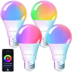 ANTELA Alexa Light Bulb E27 9 W 1000 LM RGB Smart WLAN LED Dimmable Bulb Lamp, Compatible with Google Home, Smart Life App, 2700 K - 6500 K Warm White Cool White Light, Pack of 4