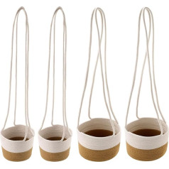 KEILEOHO Set of 4 Hanging Plant Baskets 14 cm and 20 cm, Hanging Flower Pots Cotton Handwoven Hanging Basket for Indoor Plants, Balcony, Hallway, Yard