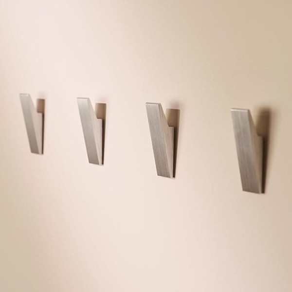 Designfabrik Hamburg Adhesive Hooks Extra Strong | Self-Adhesive Hooks | Wall Hooks | Towel Holder No Drilling | Hooks for Kitchen and Bathroom | Pack of 4 | Towel Holder Silver | Modern Design
