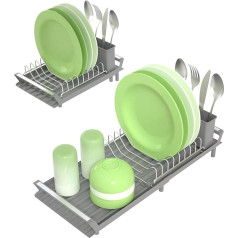Ken's Kitchen Dish Drainer Small Extendable Crockery with Drip Tray Dish Drainer Grey Dish Drainer Sink