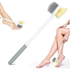 Silicone Back Scrubber, 13.6 Inch Long Handle, Double Sided Shower Body Brush, Body Scrubber, Bath Wash Brush with Soft Foam Bristles and Stiff Massage Nodes, Gentle Exfoliation, Skin Shower