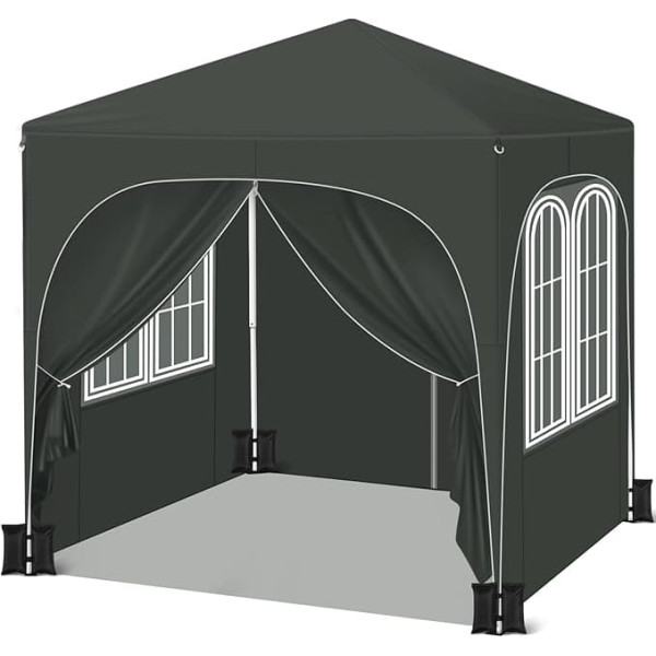 WOLTU Gazebo with 4 Side Panels 4 Sand Bags, Folding Gazebo 2 x 2 m with Crescent Moon Roof Carry Bag, Garden Gazebo Waterproof Stable UV Protection Party Tent Outdoor Height Adjustable Grey