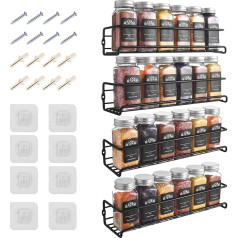 LXUDN Rocneuna 4-Piece Set Spice Rack Wall No Drilling Black Spice Rack with Wider Inner Slot Holds Larger Spice Jars, 29 x 8 x 6 cm Used as Kitchen Cabinet Organiser Kitchen Shelf Wall