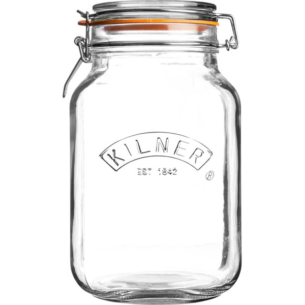 Kilner Square Clip Top Glass Jar, Storage Jar, Jam Jar with Swing Top 2 Litre