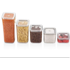 Vip Ahmet Set of 5 storage containers, cereal storage containers and food storage containers, plastic storage containers, airtight rice, pasta, salt, flour, sugar etc